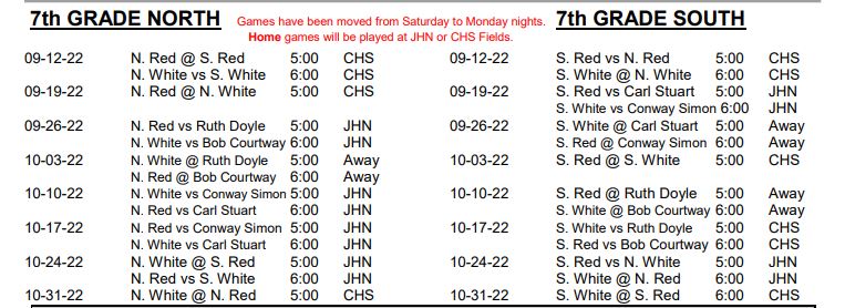 7th Grade Football Schedule